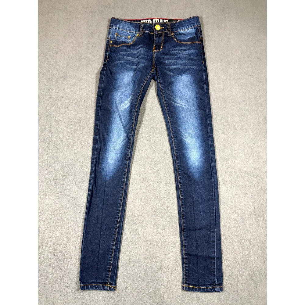 VIP Jeans Women 1/2 Blue Denim Medium Wash 5-Pockets Whiskered Skinny Leg Grunge